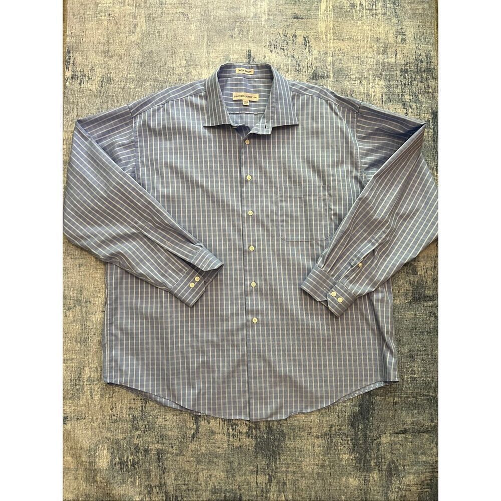 Pronto Uomo Blue White Window Pane Plaid Non Iron Long Sleeve Button Down XXL